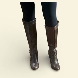 Frye knee high Andrea belted tall boots with block heel size 8 in dark grey